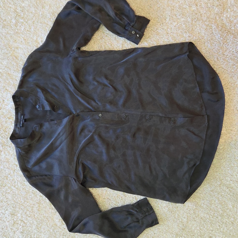 100% Cupro Eileen Fisher Grey Button Down Blouse, Size Small